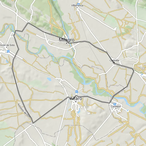 Miniatuurkaart van de fietsinspiratie "Wegfietsroute vanuit Cadreita" in Comunidad Foral de Navarra, Spain. Gemaakt door de Tarmacs.app fietsrouteplanner