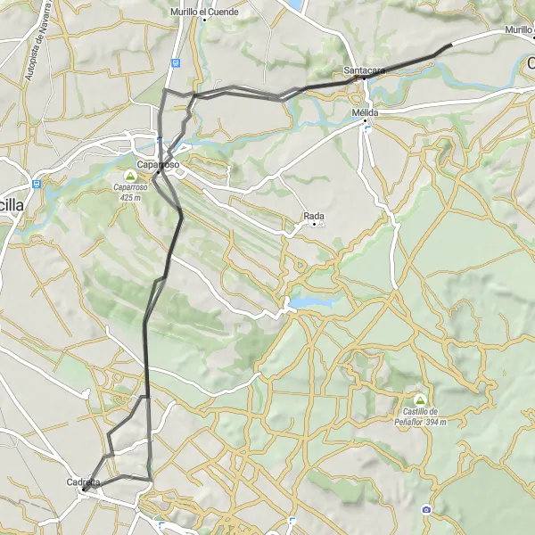 Miniaturní mapa "Okružní cyklistická trasa od Cadreita" inspirace pro cyklisty v oblasti Comunidad Foral de Navarra, Spain. Vytvořeno pomocí plánovače tras Tarmacs.app