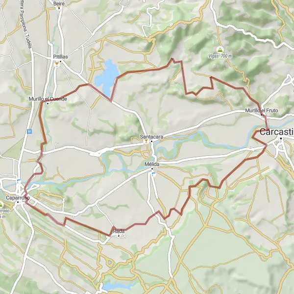 Miniatura della mappa di ispirazione al ciclismo "Esplorazione Intima di Rada in Bicicletta" nella regione di Comunidad Foral de Navarra, Spain. Generata da Tarmacs.app, pianificatore di rotte ciclistiche