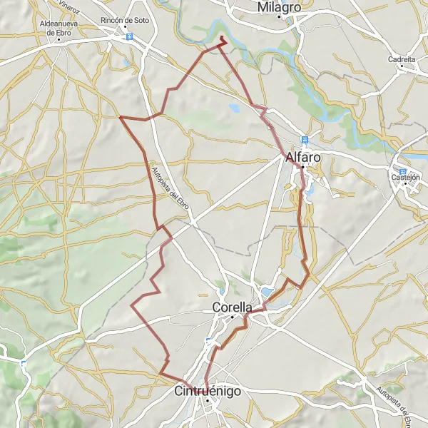 Map miniature of "Gravel Adventure from Cintruénigo to Corella" cycling inspiration in Comunidad Foral de Navarra, Spain. Generated by Tarmacs.app cycling route planner