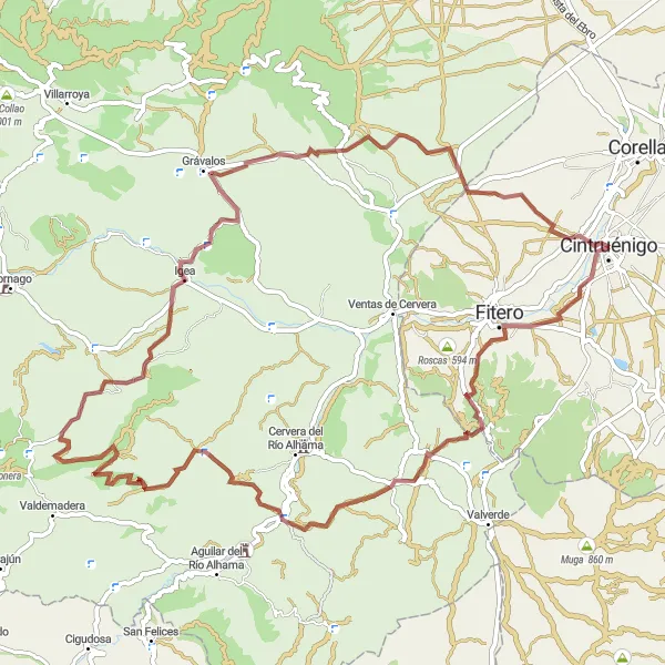 Map miniature of "Gravel Adventure in the Arid Canyons" cycling inspiration in Comunidad Foral de Navarra, Spain. Generated by Tarmacs.app cycling route planner