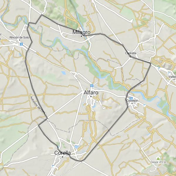 Miniaturní mapa "Okružní cyklistická trasa z Corelly" inspirace pro cyklisty v oblasti Comunidad Foral de Navarra, Spain. Vytvořeno pomocí plánovače tras Tarmacs.app