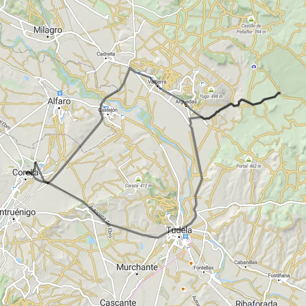 Map miniature of "Bardenas Reales Climb" cycling inspiration in Comunidad Foral de Navarra, Spain. Generated by Tarmacs.app cycling route planner