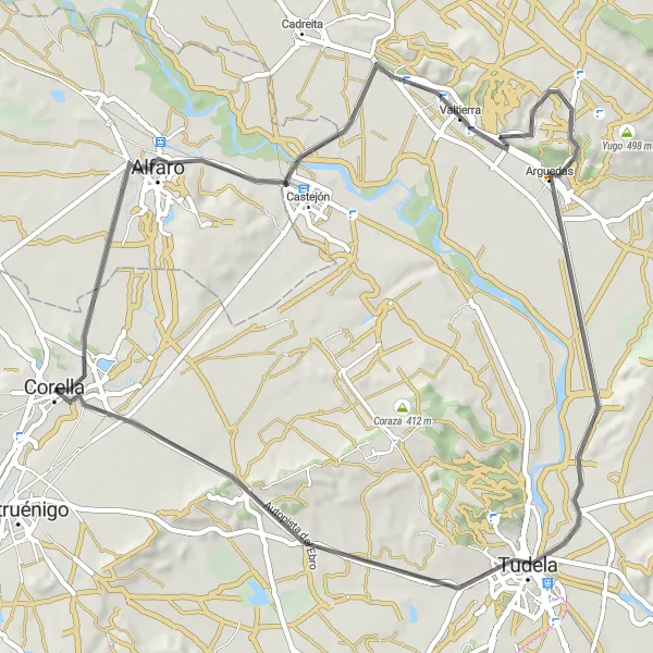 Miniatuurkaart van de fietsinspiratie "Roadtrip naar Tudela via Valtierra" in Comunidad Foral de Navarra, Spain. Gemaakt door de Tarmacs.app fietsrouteplanner