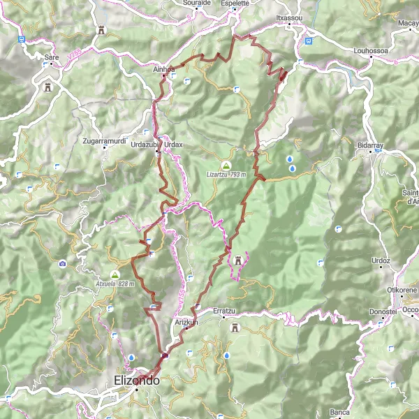 Miniatura mapy "Trasa rowerowa Gravel w okolicach Elizondo" - trasy rowerowej w Comunidad Foral de Navarra, Spain. Wygenerowane przez planer tras rowerowych Tarmacs.app