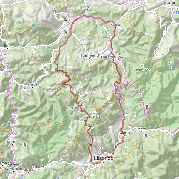 Miniatua del mapa de inspiración ciclista "Ruta en bicicleta de gravel desde Elizondo" en Comunidad Foral de Navarra, Spain. Generado por Tarmacs.app planificador de rutas ciclistas