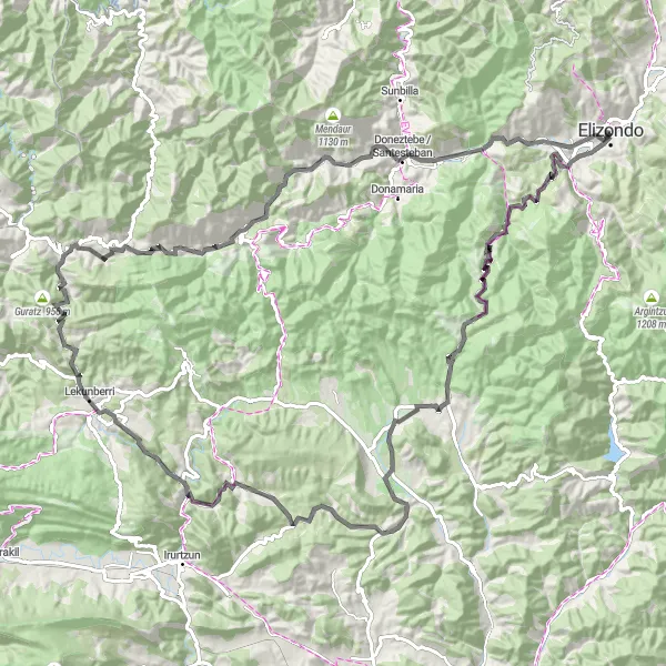 Miniaturní mapa "Road Cycling Irurita Challenge" inspirace pro cyklisty v oblasti Comunidad Foral de Navarra, Spain. Vytvořeno pomocí plánovače tras Tarmacs.app