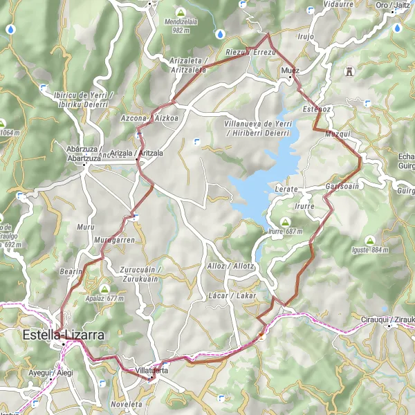 Map miniature of "Estella-Lizarra Gravel Adventure" cycling inspiration in Comunidad Foral de Navarra, Spain. Generated by Tarmacs.app cycling route planner
