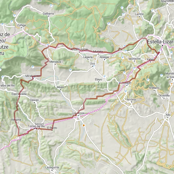 Miniaturní mapa "Gravel Lukin - Acedo" inspirace pro cyklisty v oblasti Comunidad Foral de Navarra, Spain. Vytvořeno pomocí plánovače tras Tarmacs.app