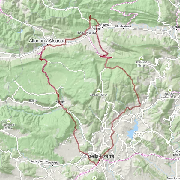 Map miniature of "Peñarroya and Urbasa Gravel Loop" cycling inspiration in Comunidad Foral de Navarra, Spain. Generated by Tarmacs.app cycling route planner