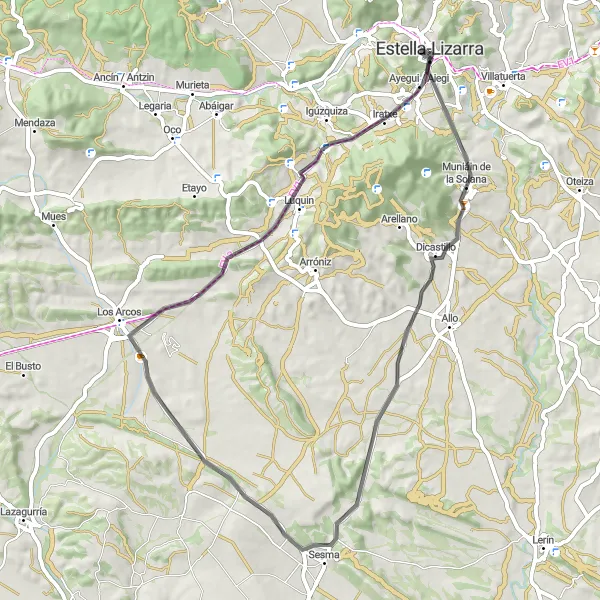 Map miniature of "Estella-Lizarra Roundtrip Cycling" cycling inspiration in Comunidad Foral de Navarra, Spain. Generated by Tarmacs.app cycling route planner