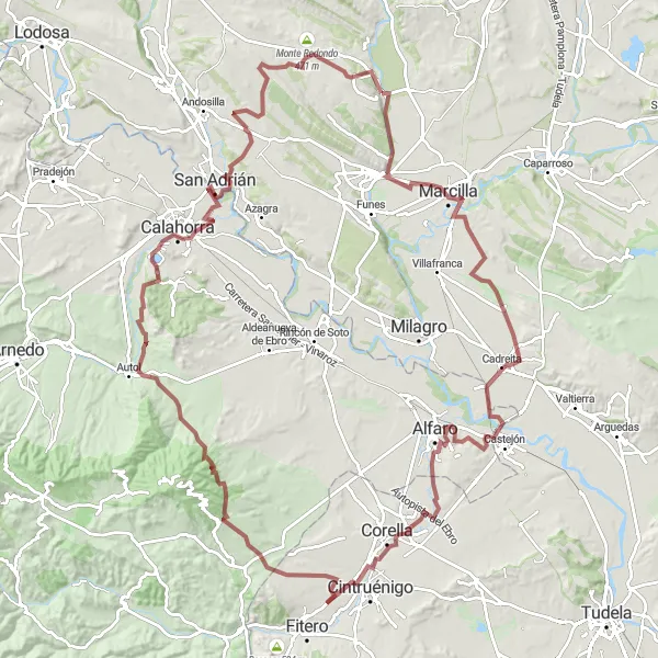 Miniatura della mappa di ispirazione al ciclismo "Giro in bicicletta su sterrato da Falces" nella regione di Comunidad Foral de Navarra, Spain. Generata da Tarmacs.app, pianificatore di rotte ciclistiche