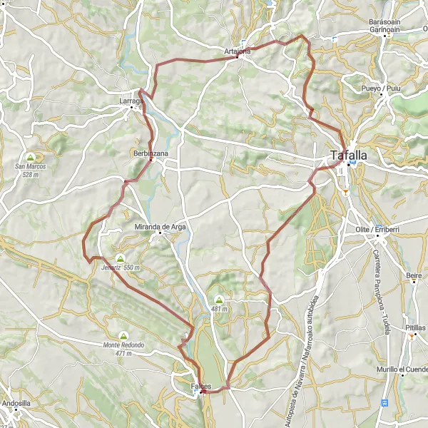 Map miniature of "Gravel Adventure through Scenic Routes" cycling inspiration in Comunidad Foral de Navarra, Spain. Generated by Tarmacs.app cycling route planner