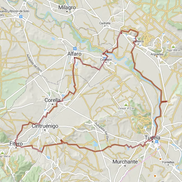 Miniatura della mappa di ispirazione al ciclismo "Giro in bici da Fitero a Tudela" nella regione di Comunidad Foral de Navarra, Spain. Generata da Tarmacs.app, pianificatore di rotte ciclistiche