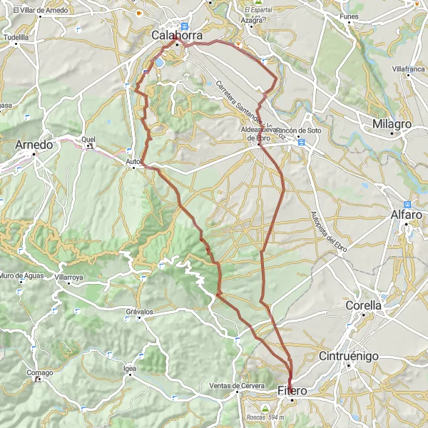 Miniatura della mappa di ispirazione al ciclismo "Giro in bicicletta da Fitero a Monasterio de Fitero" nella regione di Comunidad Foral de Navarra, Spain. Generata da Tarmacs.app, pianificatore di rotte ciclistiche