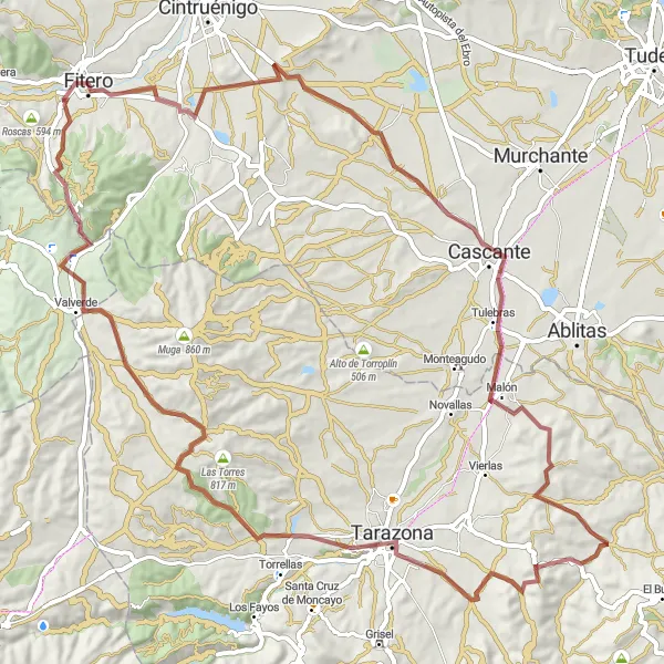 Map miniature of "Gravel Route from Fitero" cycling inspiration in Comunidad Foral de Navarra, Spain. Generated by Tarmacs.app cycling route planner