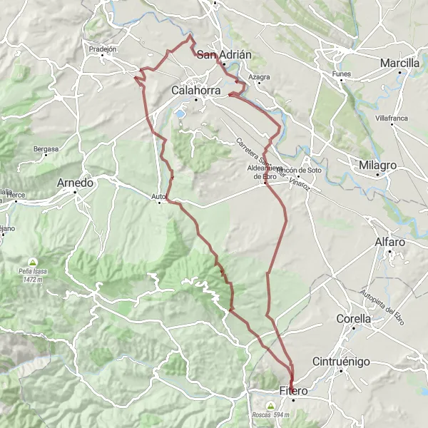 Miniatura della mappa di ispirazione al ciclismo "Scoperta Gravel tra Autol e Monasterio de Fitero" nella regione di Comunidad Foral de Navarra, Spain. Generata da Tarmacs.app, pianificatore di rotte ciclistiche