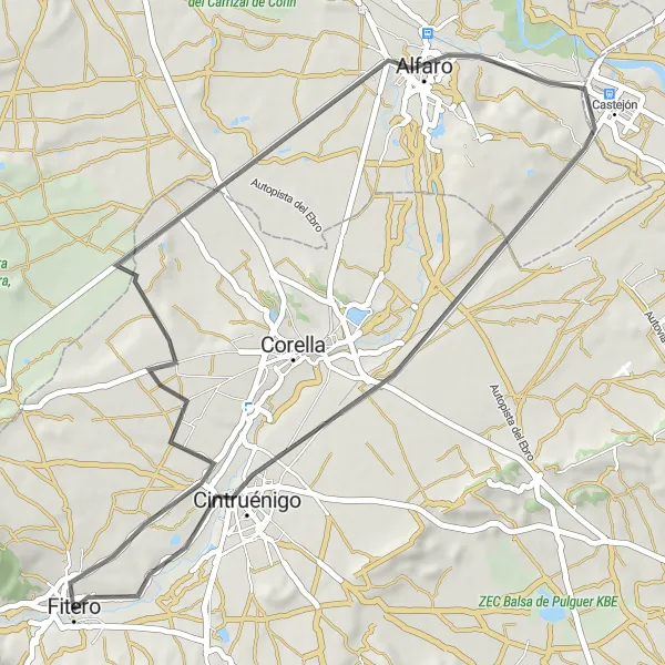 Miniaturní mapa "Road Cycling Route to Cintruénigo" inspirace pro cyklisty v oblasti Comunidad Foral de Navarra, Spain. Vytvořeno pomocí plánovače tras Tarmacs.app