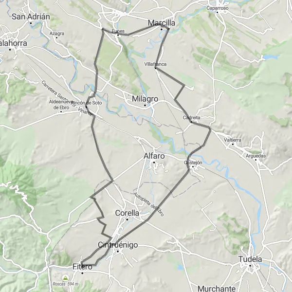 Miniaturní mapa "Okružní cyklistická trasa z blízkosti Fitero" inspirace pro cyklisty v oblasti Comunidad Foral de Navarra, Spain. Vytvořeno pomocí plánovače tras Tarmacs.app