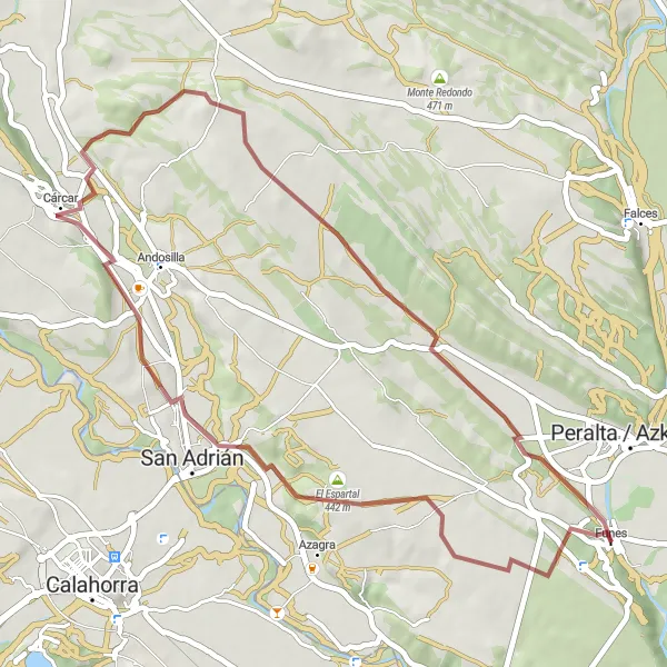 Map miniature of "San Adrián Gravel Challenge" cycling inspiration in Comunidad Foral de Navarra, Spain. Generated by Tarmacs.app cycling route planner