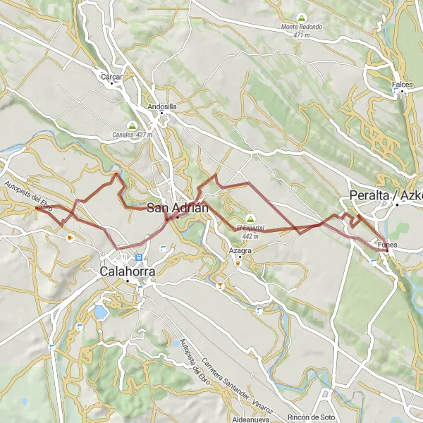 Map miniature of "El Ontinar Gravel Adventure" cycling inspiration in Comunidad Foral de Navarra, Spain. Generated by Tarmacs.app cycling route planner