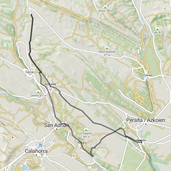 Map miniature of "Explore the Beauty of Funes on a Road Cycling Route" cycling inspiration in Comunidad Foral de Navarra, Spain. Generated by Tarmacs.app cycling route planner