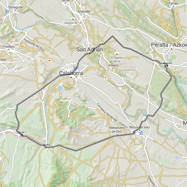 Map miniature of "Rincón de Soto Loop" cycling inspiration in Comunidad Foral de Navarra, Spain. Generated by Tarmacs.app cycling route planner