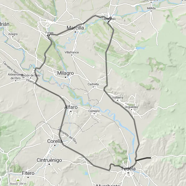 Miniatuurkaart van de fietsinspiratie "Rondrit Marcilla en Arguedas" in Comunidad Foral de Navarra, Spain. Gemaakt door de Tarmacs.app fietsrouteplanner