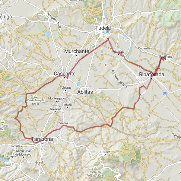 Miniaturní mapa "Scenic Gravel Ride - Tarazona Excursion" inspirace pro cyklisty v oblasti Comunidad Foral de Navarra, Spain. Vytvořeno pomocí plánovače tras Tarmacs.app