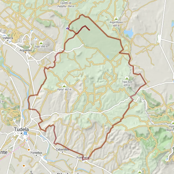 Map miniature of "Fustiñana – Centro de información de Bardenas Reales – Cabezo de las Cortinillas – Castildetierra – Sanchicorrota – San Antón" cycling inspiration in Comunidad Foral de Navarra, Spain. Generated by Tarmacs.app cycling route planner