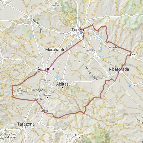 Map miniature of "The Gravel Adventure" cycling inspiration in Comunidad Foral de Navarra, Spain. Generated by Tarmacs.app cycling route planner