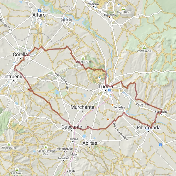 Miniaturní mapa "Gravel Trail to Corella" inspirace pro cyklisty v oblasti Comunidad Foral de Navarra, Spain. Vytvořeno pomocí plánovače tras Tarmacs.app