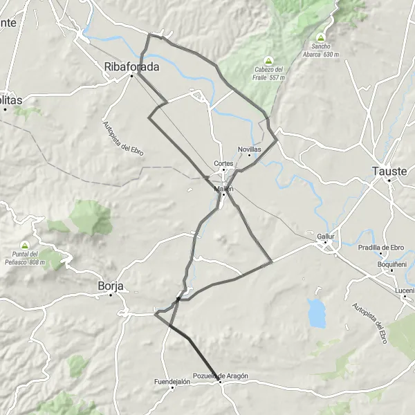 Map miniature of "Fustiñana and Surroundings" cycling inspiration in Comunidad Foral de Navarra, Spain. Generated by Tarmacs.app cycling route planner