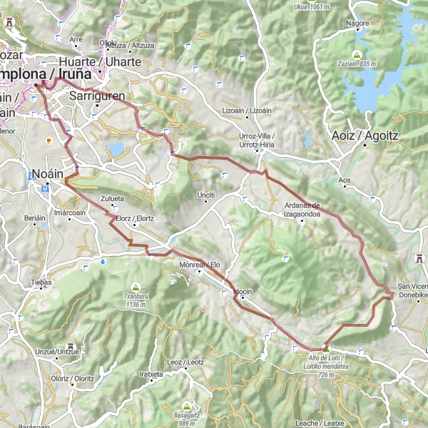 Miniature de la carte de l'inspiration cycliste "Parcours Enchanteresque d'Iriso" dans la Comunidad Foral de Navarra, Spain. Générée par le planificateur d'itinéraire cycliste Tarmacs.app