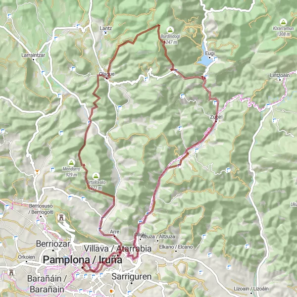 Miniatuurkaart van de fietsinspiratie "Avontuurlijke Gravelroute door Navarra" in Comunidad Foral de Navarra, Spain. Gemaakt door de Tarmacs.app fietsrouteplanner