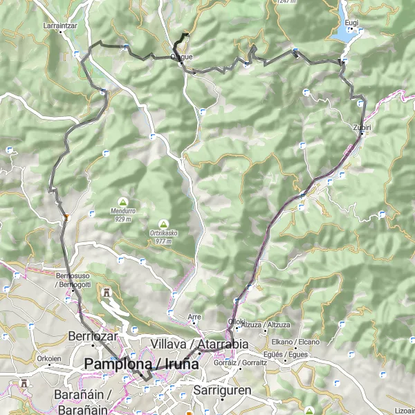 Miniatuurkaart van de fietsinspiratie "Roadtrip van Pamplona naar Miravalles" in Comunidad Foral de Navarra, Spain. Gemaakt door de Tarmacs.app fietsrouteplanner