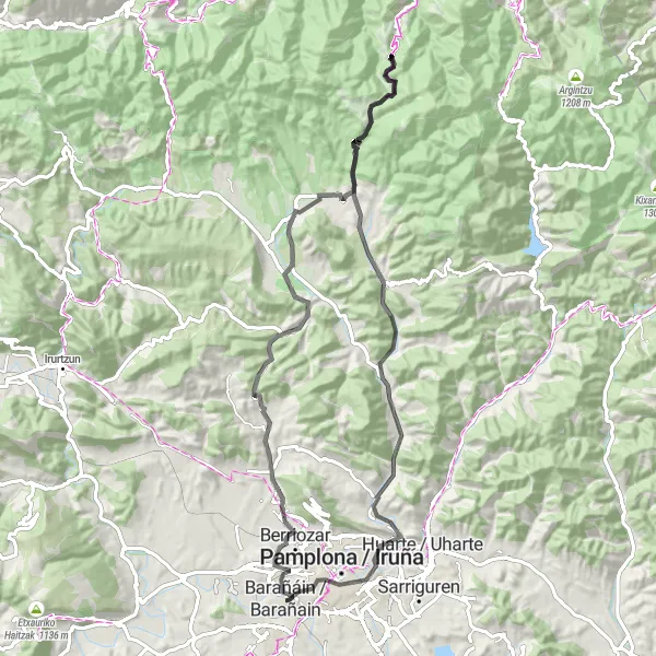 Map miniature of "The Navarra Challenge" cycling inspiration in Comunidad Foral de Navarra, Spain. Generated by Tarmacs.app cycling route planner