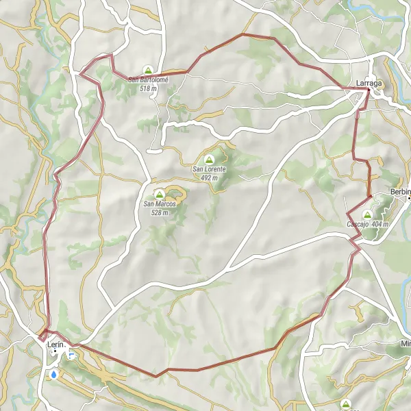 Miniatua del mapa de inspiración ciclista "Ruta de Gravel desde Larraga" en Comunidad Foral de Navarra, Spain. Generado por Tarmacs.app planificador de rutas ciclistas
