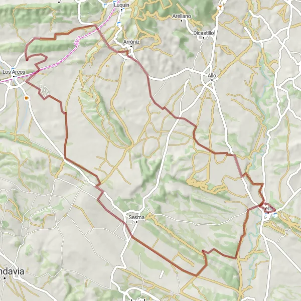 Miniatua del mapa de inspiración ciclista "Desafío en Grava" en Comunidad Foral de Navarra, Spain. Generado por Tarmacs.app planificador de rutas ciclistas