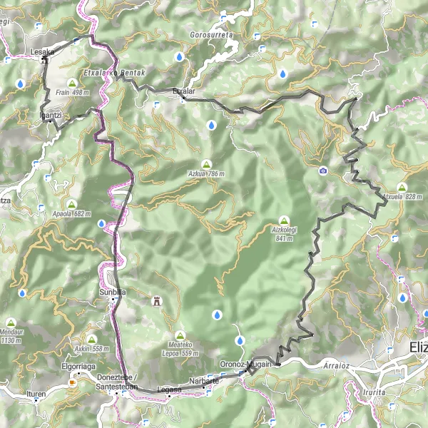 Miniatura mapy "Trasa rowerowa Lesaka - Etxalar - Bagobilleta - Bular - Amezti - Oronoz-Mugairi - Lurgorri - Igantzi" - trasy rowerowej w Comunidad Foral de Navarra, Spain. Wygenerowane przez planer tras rowerowych Tarmacs.app
