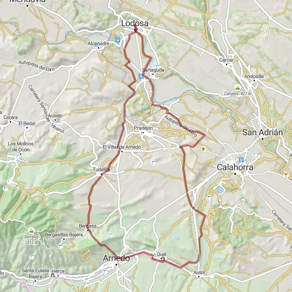 Map miniature of "Gravel Delights" cycling inspiration in Comunidad Foral de Navarra, Spain. Generated by Tarmacs.app cycling route planner