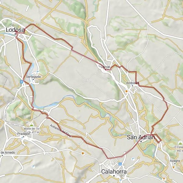 Miniatuurkaart van de fietsinspiratie "Gravel route van Lodosa naar Cárcar" in Comunidad Foral de Navarra, Spain. Gemaakt door de Tarmacs.app fietsrouteplanner