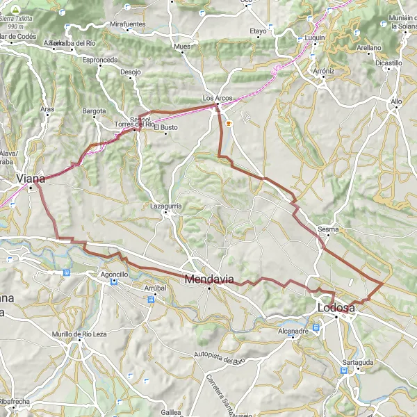 Karten-Miniaturansicht der Radinspiration "Panoramische Fahrt nach Viana" in Comunidad Foral de Navarra, Spain. Erstellt vom Tarmacs.app-Routenplaner für Radtouren