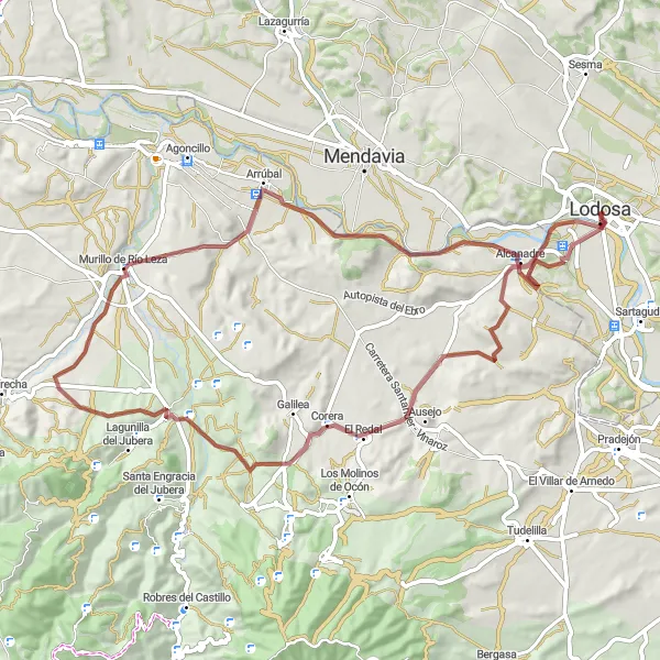 Miniature de la carte de l'inspiration cycliste "Les Vignobles et les Villages de La Rioja" dans la Comunidad Foral de Navarra, Spain. Générée par le planificateur d'itinéraire cycliste Tarmacs.app