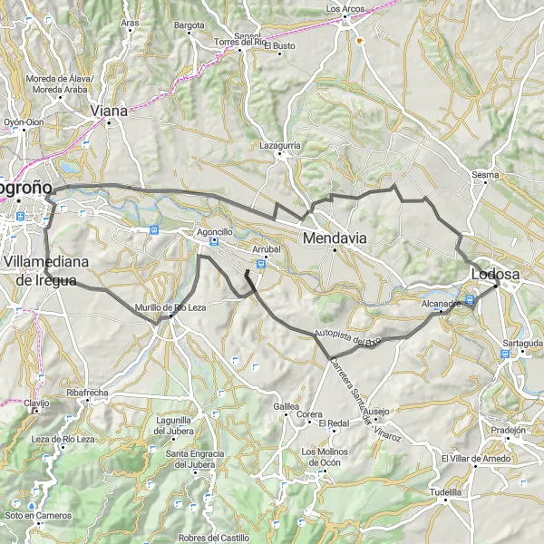 Miniatua del mapa de inspiración ciclista "Vuelta en bicicleta de carretera desde Lodosa III" en Comunidad Foral de Navarra, Spain. Generado por Tarmacs.app planificador de rutas ciclistas