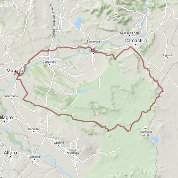 Miniaturní mapa "Gravelová trasa přes Marcillu" inspirace pro cyklisty v oblasti Comunidad Foral de Navarra, Spain. Vytvořeno pomocí plánovače tras Tarmacs.app