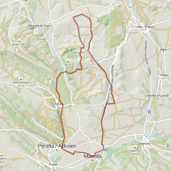 Miniaturní mapa "Batistes Oaza Marcilla" inspirace pro cyklisty v oblasti Comunidad Foral de Navarra, Spain. Vytvořeno pomocí plánovače tras Tarmacs.app
