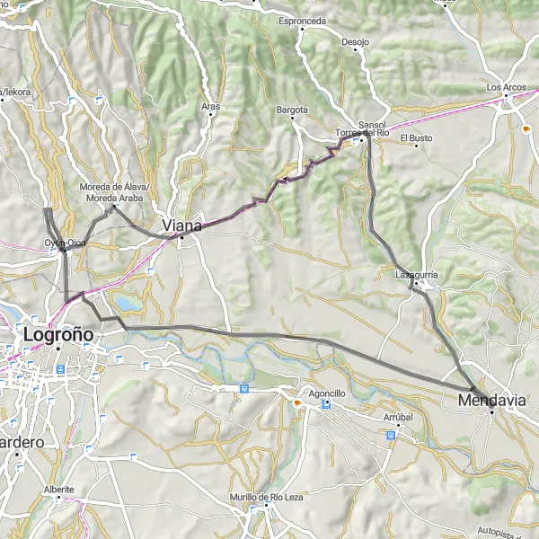 Map miniature of "Mendavia - Monte Cantabria Loop: Short Version" cycling inspiration in Comunidad Foral de Navarra, Spain. Generated by Tarmacs.app cycling route planner