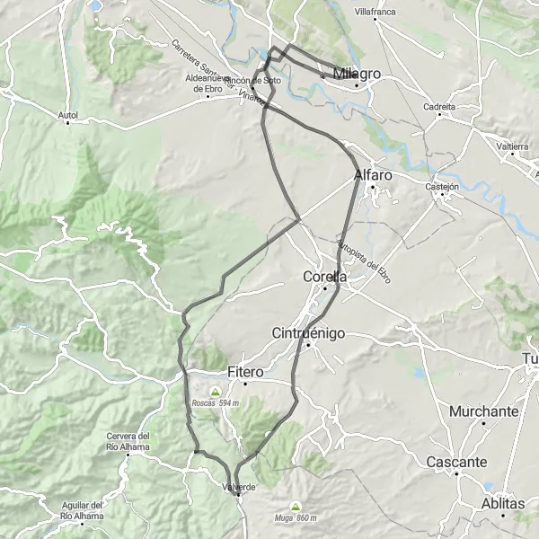 Map miniature of "Scenic Riverside Ride" cycling inspiration in Comunidad Foral de Navarra, Spain. Generated by Tarmacs.app cycling route planner