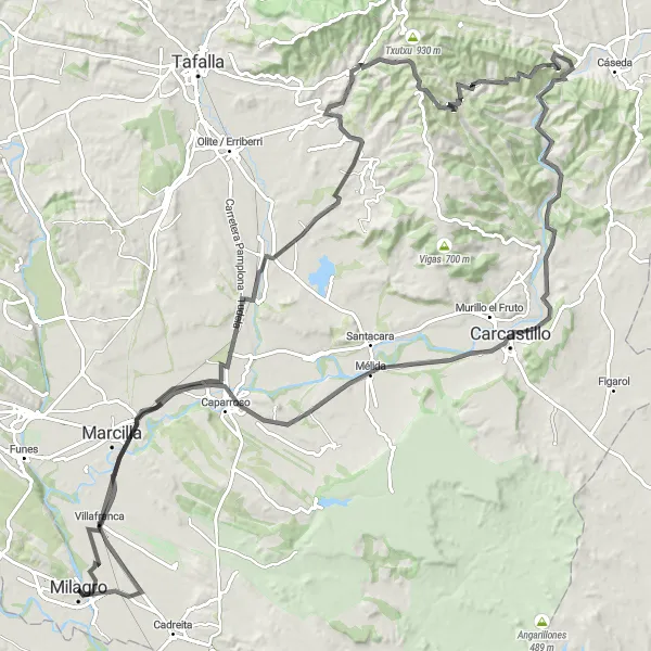 Miniature de la carte de l'inspiration cycliste "Aventure épique vers Mirador de Larrate" dans la Comunidad Foral de Navarra, Spain. Générée par le planificateur d'itinéraire cycliste Tarmacs.app